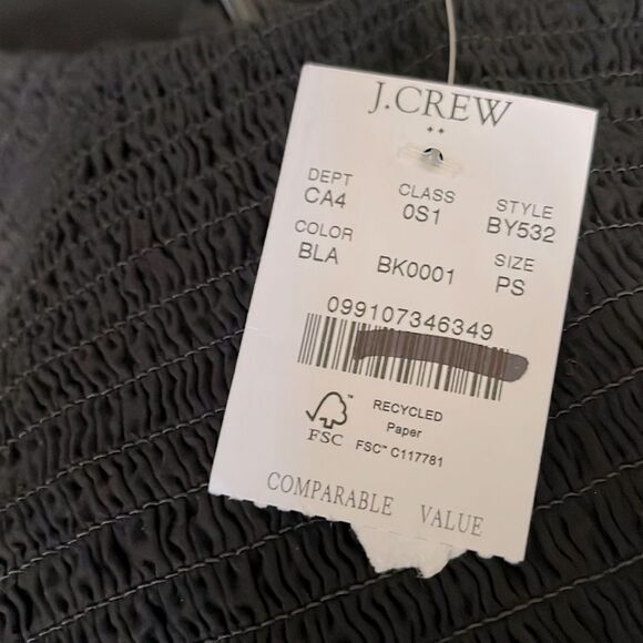 J Crew Factory NWT Smocked Midi Dress Size Petite Small in Black | 100% Cotton - Picture 8 of 9